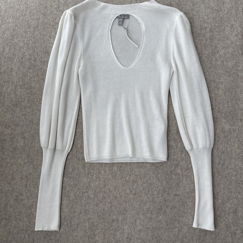 ASOS Keyhole Cut Out Ribbed Knit Sweater Puff Sleeves Off White Womens 10 New